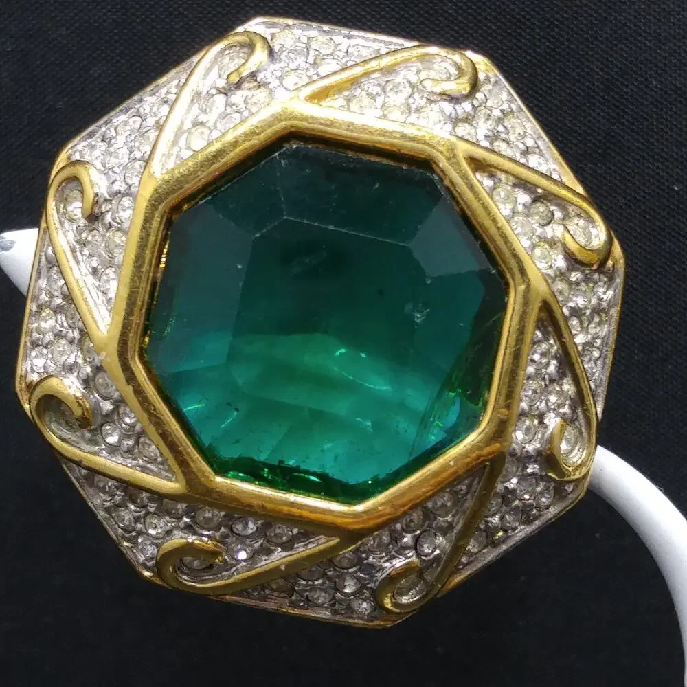 Swarovski Green Octagon Crystal Earrings, Clip On, Gold Plated, Swan Logo